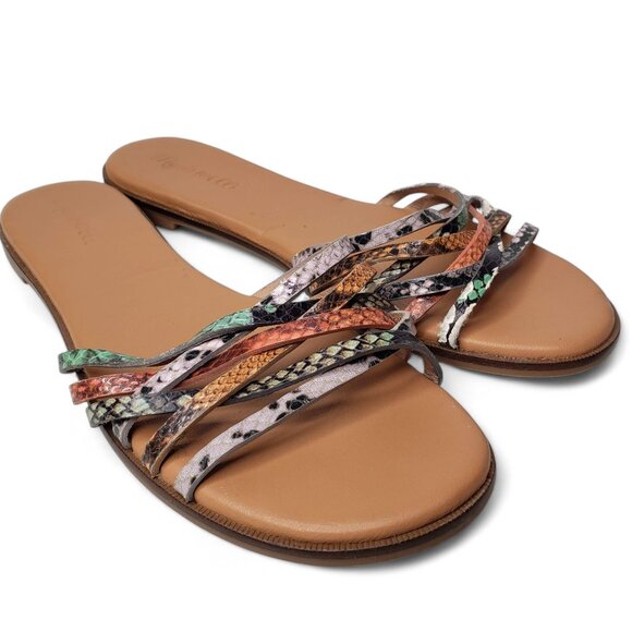 Madewell Tracie Flat Sandals Women's Multi Color Snakeskin Slip On Festival 8.5 - Picture 1 of 10